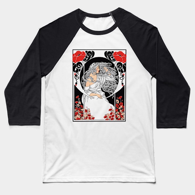 Art Deco Lady (on cream) Baseball T-Shirt by Soth Studio